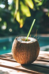 Wall Mural - Refreshing Coconut Drink in Tropical Paradise