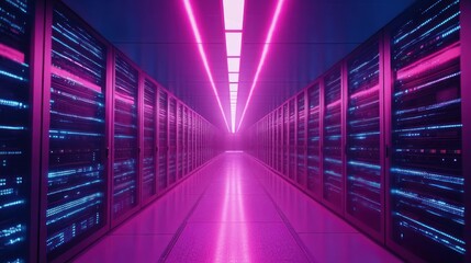 Wall Mural - Neon Lit Server Room