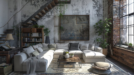 Wall Mural - Living room interior in loft, industrial style