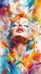 Canvas Print - Abstract Portrait of a Woman with Colorful Strokes.