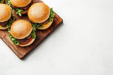 Wall Mural - Delicious Cheeseburgers on a Wooden Board