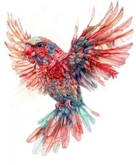 Canvas Print - A vibrant, artistic depiction of a bird in flight, showcasing colorful feathers and details.