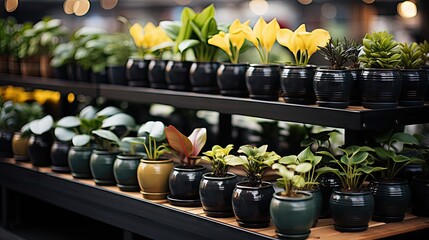 Different potted plants and seedlings