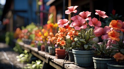Different potted plants and seedlings