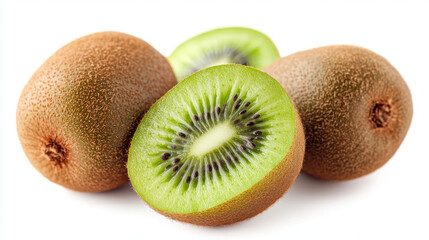 Wall Mural - Fresh, juicy kiwi fruits, isolated on a white background.