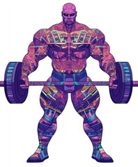 Sticker - A stylized muscular figure lifting a barbell, showcasing vibrant colors and abstract patterns.