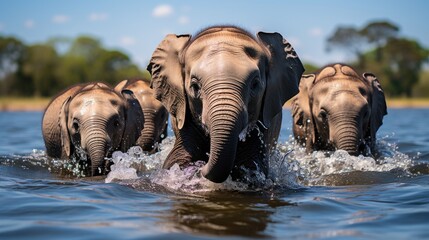 Wall Mural - elephants in national park