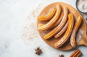 Sticker - Churros dusted with sugar on a wooden board