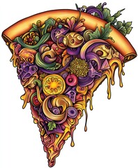 Sticker - A colorful pizza slice filled with vibrant vegetables and intricate designs.