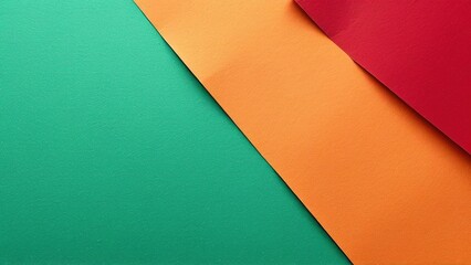 Abstract background with diagonal green, orange and red colored paper sheets.