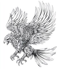 Canvas Print - A detailed illustration of a mythical creature resembling a griffin with intricate feathers.