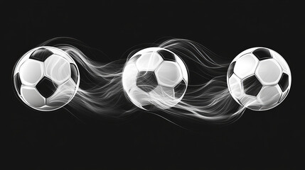 Soccer or football balls with motion streaks in black and white, ideal for sports logos, mascots, and emblems.