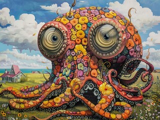 Poster - Surreal Octopus in a Dreamlike Landscape