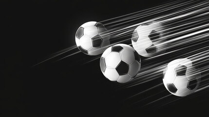 Soccer or football balls with motion streaks in black and white, ideal for sports logos, mascots, and emblems.