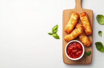 Canvas Print - Crispy Fried Mozzarella Sticks with Tomato Sauce