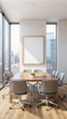 © MrMachyH - A modern office space features a bright meeting area with a large window offering a clear view of the city skyline.