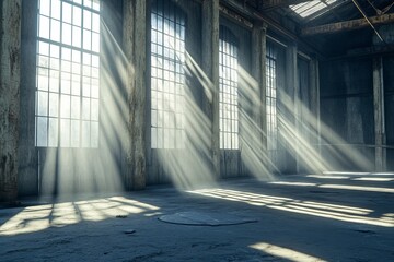 Poster - There is light coming from the entrance of a large empty barn