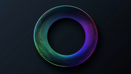 Wall Mural - An abstract circle round frame by lines wavy flowing blue green gradient isolated on a black background.