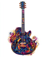 Canvas Print - A colorful, artistic electric guitar with swirling patterns and vibrant designs.