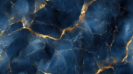 Sticker - Seamless marble pattern in deep blues with gold veins, [Abstract Background Marble], [Rich and opulent]