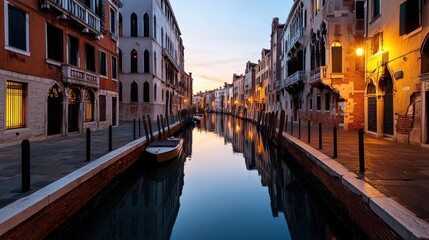 The picturesque canals and historic architecture of Venice, Italy, bathed in the soft light of dawn