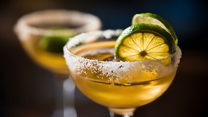 Gold tequila with lime and salt, selective focus