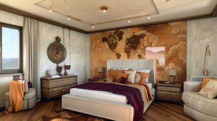 Wall Mural - A bedroom with LED strips in a plasterboard