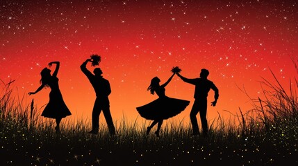 Romantic and celebration silhouettes of a dancing couple