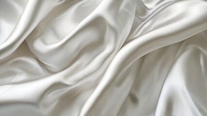 Close-up of smooth white fabric with soft, flowing folds and wrinkles, creating a luxurious and elegant texture.