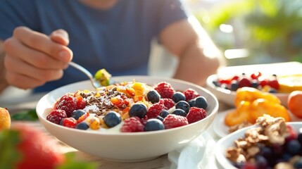 A Bowl of Fresh Fruit and Yogurt for a Healthy Breakfast