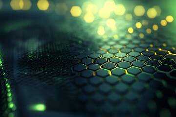 Poster - Technology style honeycomb background with abstract green hexagonal background surrounded by green hexagons