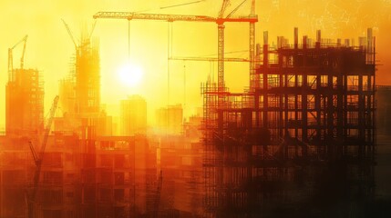 Poster - Construction company construction object translucent tone real photo substrate