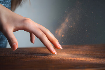 Wall Mural - Close-up of dust on woman finger