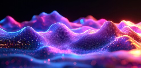 Poster - Data visualization on a digital background. Wave of futuristic technology,