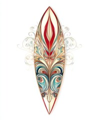 Canvas Print - A beautifully designed surfboard featuring intricate patterns and vibrant colors.