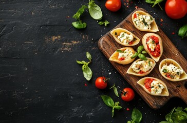 Canvas Print - Stuffed Pasta Shells on a Wooden Cutting Board