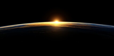 From space, a picture of the earth with the sun in the middle,