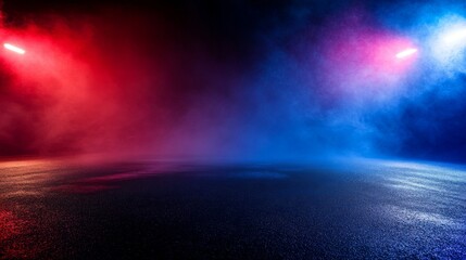 Poster - An abstract dark concentrator scene with mist, fog, spotlights, and glitter