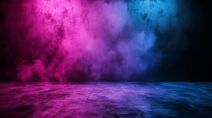 Poster - Concrete floor and studio room with smoke float up the interior texture for display products, with dark streets, asphalt abstract dark backgrounds, empty dark scenes, neon lights, spotlights.