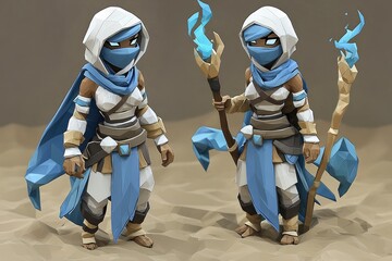 Low Poly Fantasy Character Female Warrior with Staff