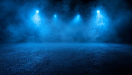 Poster - Dark street asphalt abstract dark blue background empty open dark scene neon spotlights a concrete floor and studio room with some faint smoke floating up the interior texture of the display room