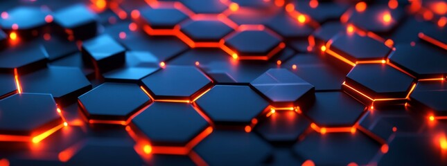 Poster - An image of modern hexagonal carbon fiber with red luminous lines and highlights. The image is from a stock photo.