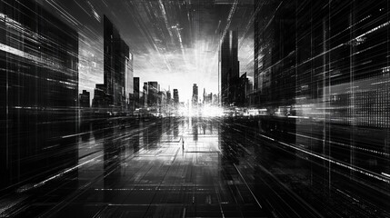 Poster - In grayscale, flat, front view of a code glitch effect screen