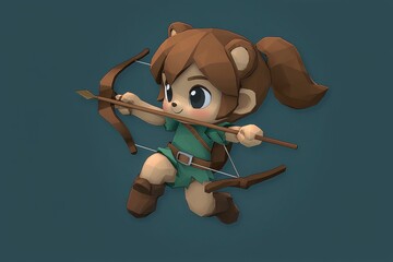 Poster - Cute Cartoon Girl Archer with Bow and Arrow