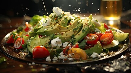 Wall Mural - Fresh vegetable greek salad close up photo