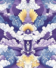 Wall Mural - Abstract design featuring intricate cloud patterns in purple and yellow hues.