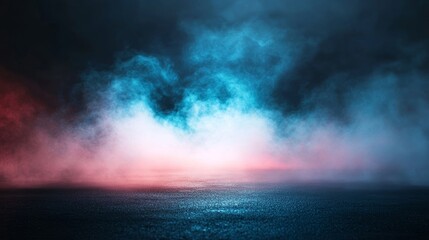 Poster - The abstract dark concentrate floor scene is decorated with glitter, spotlights, and mist