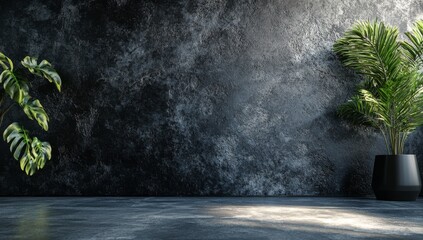 Poster - Cement wall texture in black and gray abstract style for displaying products and backgrounds in showrooms, hangars, and garages