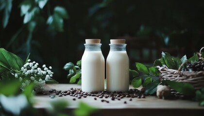 Creative Beverage Fusion: Elegant Coffee and Milk Abstract in Transparent Glass. Minimalist Composition for Cafe Marketing, Menu Design, and Seasonal Promotions. Versatile Graphic Template with Stylis