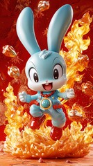 Wall Mural - Blue Bunny in Flame of Joy